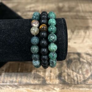Green Beaded Stackable Bracelet Set